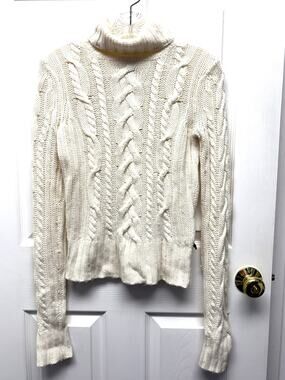 Abercrombie Fitch Sweater Cable Knit Turtleneck Fisherman Chunky Academia Size M